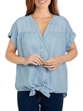 RUBY RD. Soft Blue Pinstripe Button-Down Shirt
